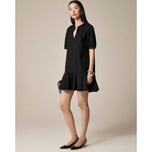 J. Crew Tall Delilah Mini Dress 100% Cotton Poplin Black Ruffle Hem Size Small